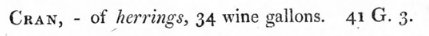 Clip of 1820 report showing a cran as equalling 34 wine gallons.